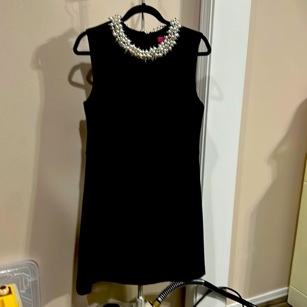 Betsey Johnson size 10 black dress with pearl accents